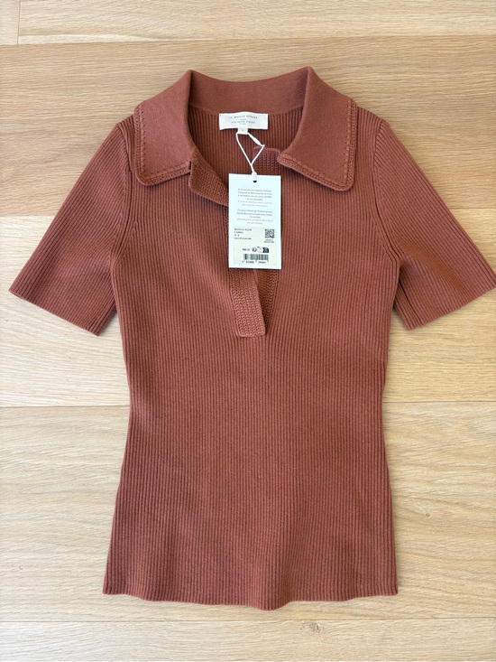 Sezane Sweaters - Sezane Rust Ribbed V-Neck Short Sleeve Sweater